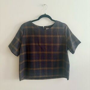Everly Plaid Blouse - Navy and Mustard